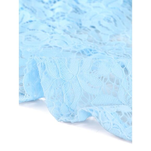 Floral Lace Shrug Tie Front Ruffled Hem Sheer Crop Bolero Cardigan Light Blue - Picture 5 of 6